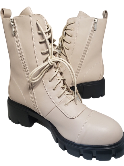 Nasty Gal Zip the Small Talk Lace-Up Biker Boots Beige Size 8 - Picture 9 of 15